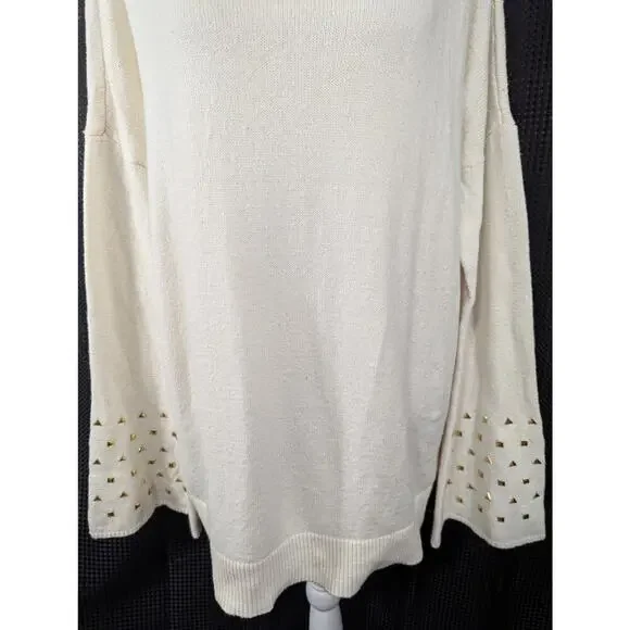 MICHAEL KORS! VANILLA CREAM BELL SLEEVE GOLD STUDDED SCOOP SWEATER! SZ XL - Picture 4 of 10